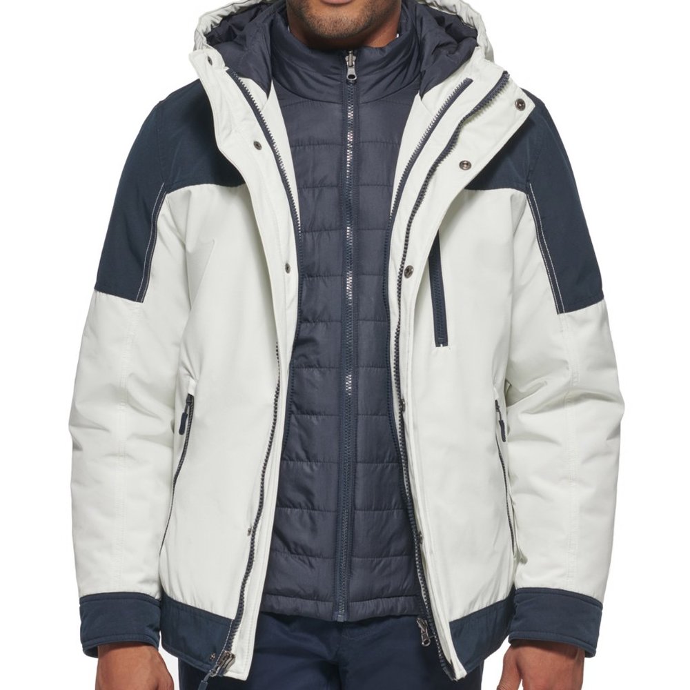 Club Room Mens Ice Navy Blue Hooded Winter Jacket Parka Puffer Coat 2XL